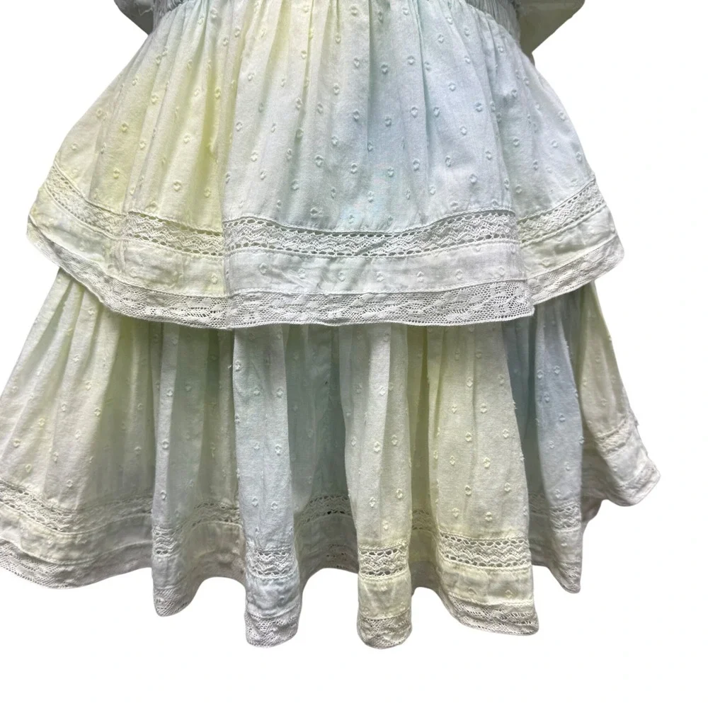 LOVESHACKFANCY‎ Natasha Mini Dress Size M Lily Pond Tiered Ruffle Tie Dye Dainty - Picture 4 of 14